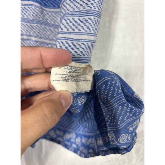 Edme & Esyllte Top 6 Blue White Floral Geometric Button 100% Silk Anthropologie - Picture 9 of 11